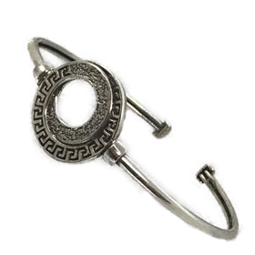 Sterling Silver Cuff Bracelet with Greek Key Ribbon Center, 6cm 