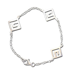 Sterling Silver Triple Greek Key Chain Bracelet, 18mm