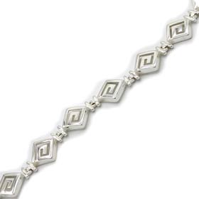 Sterling Silver Rhombus Greek Key Link Bracelet (10mm)