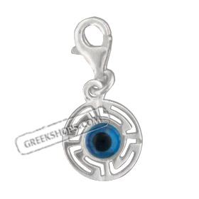 Sterling Silver Charm - Mati Evil Eye w/ Greek Key (11mm)