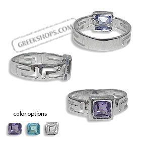 Sterling Silver Ring - Greek Key Square Gem