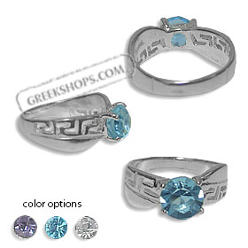 Sterling Silver Ring - Greek Key Large Circle Stone