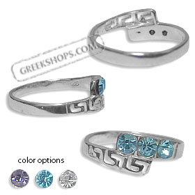 Sterling Silver Ring - Greek Key Stem Overlap w/ Triple Stone