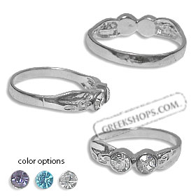 Sterling Silver Ring - Greek Key with Double Stone