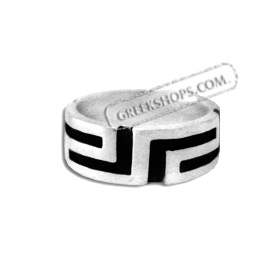 Sterling Silver Ring - Greek Key w/ Black Enamel Detail