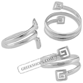 Sterling Silver Ring - Spiral with Double Greek Key Motif (Adjustable)