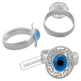 Greek Sterling Silver Mati Collection - Ring w/ Oval & Greek Key
