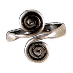 Double Minoal Swirl Oxidized Sterling Silver Adjustable Ring