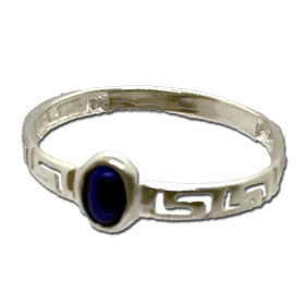 Sterling Silver Ring - Greek Key Oval Lapis Stone (6mm)