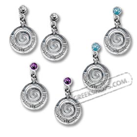 Sterling Silver Dangle Earrings - Greek Key Circle (17mm)