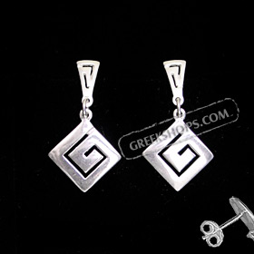The Clio Collection - Sterling Silver Earrings Greek Key Diamond (30mm)