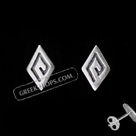 The Clio Collection - Sterling Silver Post Earrings Greek Key Diamond (9mm)