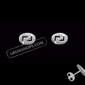 The Clio Collection - Sterling Silver Post Earrings Greek Key Oval (7mm)