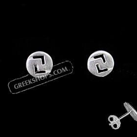 The Clio Collection - Sterling Silver Post Earrings Circle Greek Key (6mm)