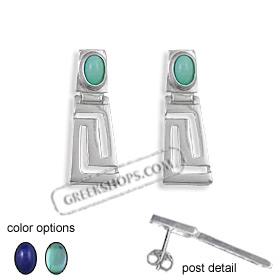 Sterling Silver Earrings - Greek Key with Stone (27mm)