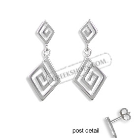 Sterling Silver Earrings - Double Greek Key Motif Diamond (33mm)