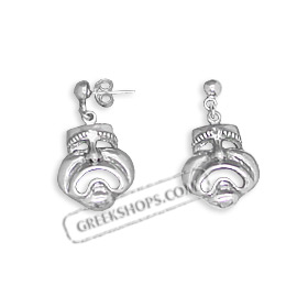 Sterling Silver Earrings - Tragedy Masks (29mm)