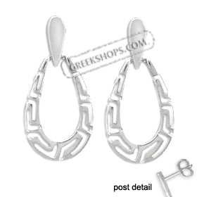 Sterling Silver Earrings - Greek Key Teardrop (36mm)