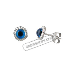 Greek Sterling Silver Mati Collection - Round Post Earrings (7mm)