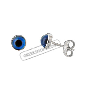 Greek Sterling Silver Mati Collection - Round Post Earrings (6mm)