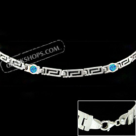 The Neptune Collection - Sterling Silver Bracelet - Greek Key Opal Circle (4mm)