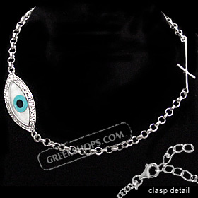 The Amphitrite Collection - Sterling Silver Bracelet - Mother of Pearl Eye w/ Cubic Zirconia & Cross