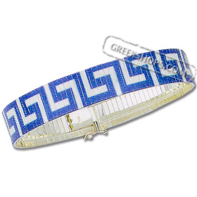 Platinum-Plated Sterling Silver Bracelet - Greek Key Laser Print Blue and Silver (13mm)