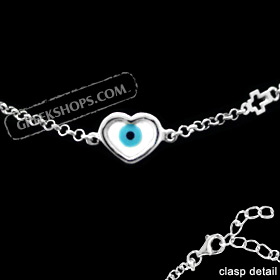 The Amphitrite Collection - Sterling Silver Bracelet - Mother of Pearl Heart w/ Mati & Cross