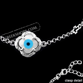 The Amphitrite Collection - Sterling Silver Bracelet - Mother of Pearl Flower w/ Mati & Cross