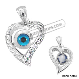 The Amphitrite Collection - Sterling Silver Pendant - Greek Key Heart w/ Mati & Swarovski (18mm)
