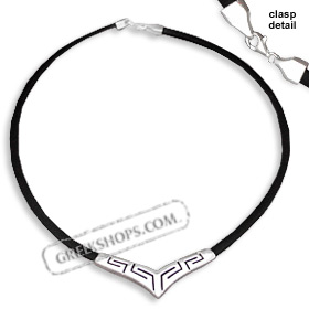 Rubber and Sterling Silver Necklace - Greek Key Meander V