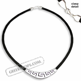 Rubber and Sterling Silver Necklace - Greek Key Meander Curve