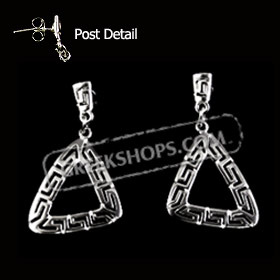 Sterling Silver Earrings - Greek Key Motif Triangle (31mm)