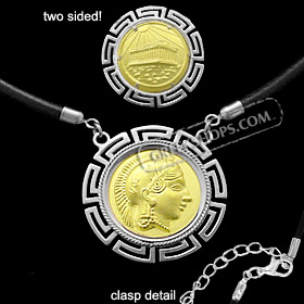 Platinum & 18k Gold Plated Sterling Silver Necklace - Athena and Parthenon (32mm)