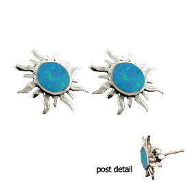 The Neptune Collection - Sterling Silver Earrings - Celestial Sun and Opal (12mm)