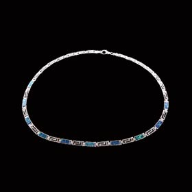 The Neptune Collection - Sterling Silver Necklace - Greek Key Opal Rectangle (3mm)