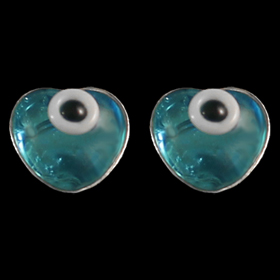 Greek Sterling Silver Mati Collection - Heart Shaped Earrings w/ turquoise glass and Evil Eye 