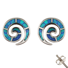 The Neptune Collection - Sterling Silver Earrings - Swirl Motif and Opal (11mm)