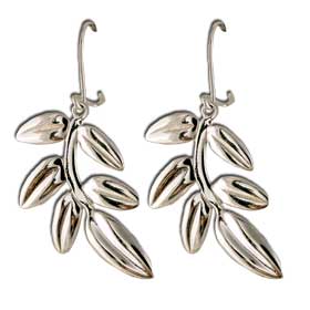 Olive Tree Branch Sterling Silver Earrings w/ Fish Hook backs 30mm