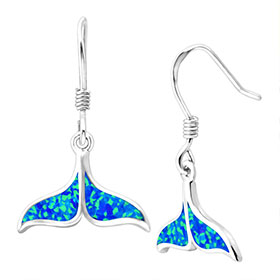 Sterling Silver w/ Natural Opal, Dolphin Fin Hook Earrings 15mm