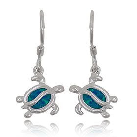 Sterling Silver w/ Natural Opal, Aegean Turtle Hook Earrings 13mm