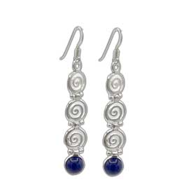 Sterling Silver Triple Swirl Motif & Lapis Earrings w/ French Hooks