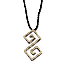 Sterling Silver Large Double Greek Key Pendant with Black Cord (40mm)