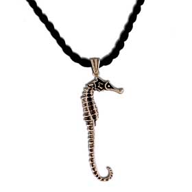 Seahorse Sterling Silver Pendant w/ 16" silk cord
