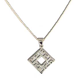 Square Greek Key Sterling Silver Pendant, w/ 16" Popcorn Chain