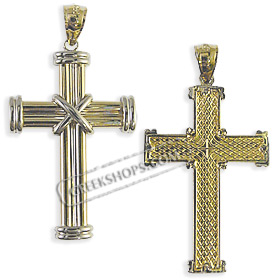 14k Gold Cross Pendant - Two-tone with White Gold (38mm)