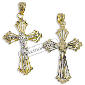 14k Gold Cross Pendant - Crucifix with White Gold (30mm)