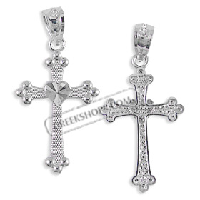 White Gold Cross Pendant - Heart Design (24mm)