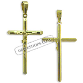 18k Gold Cross Pendant - Rounded Crucifix (33mm)
