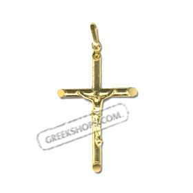 24k Gold Plated Sterling Silver Pendant - Rounded Crucifix (34mm)